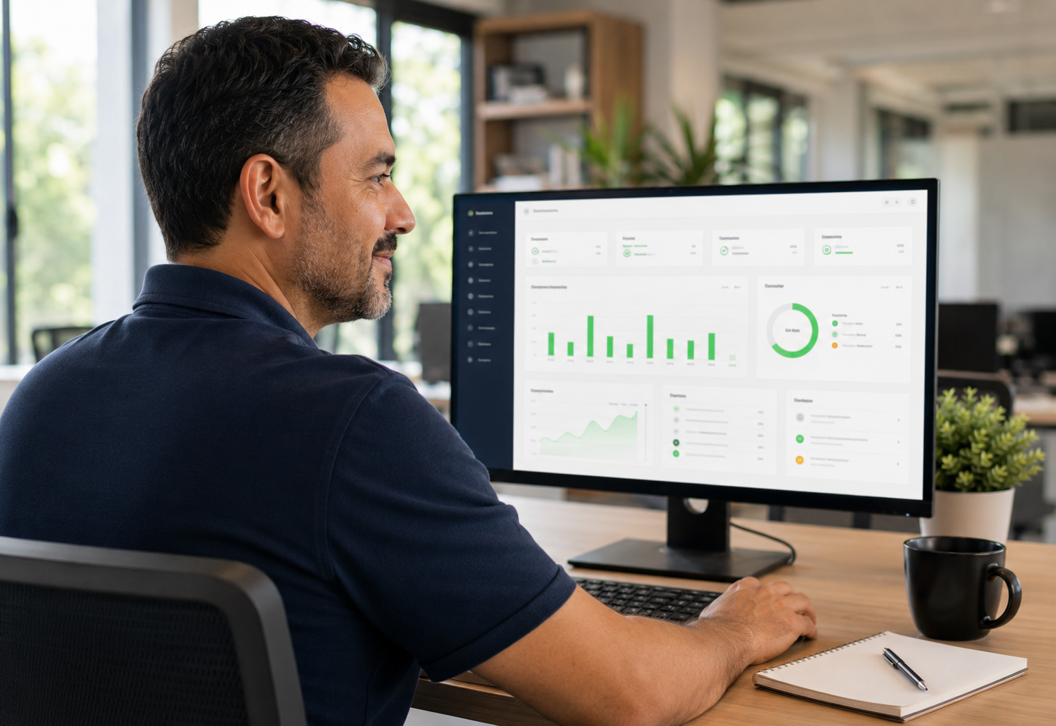Gestor analisando o painel financeiro do Brist ERP